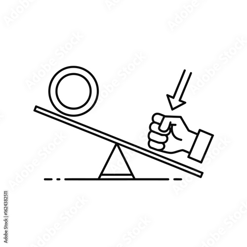 Seesaw with coin and fist showing imbalance