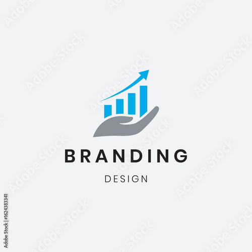 The logo centers around a bold upward arrow symbolizing growth, profit, success, and positive momentum in the market.