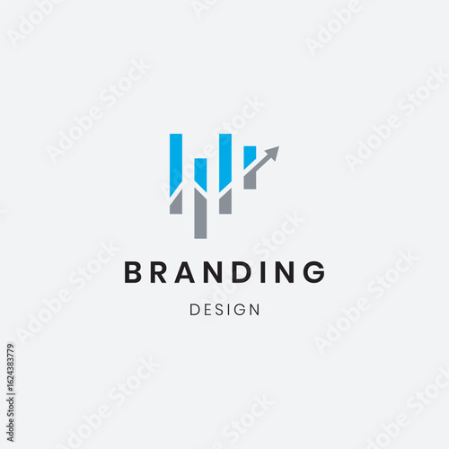 The logo centers around a bold upward arrow symbolizing growth, profit, success, and positive momentum in the market.
