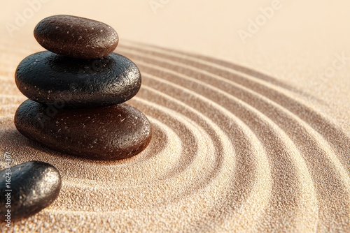 Stacked stones on sand zen garden