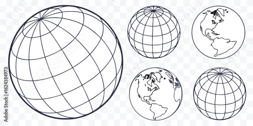 Earth Globe Line Art Collection Global Representation Geodesy and Cartography Educational Resource Geography Study World Map Design