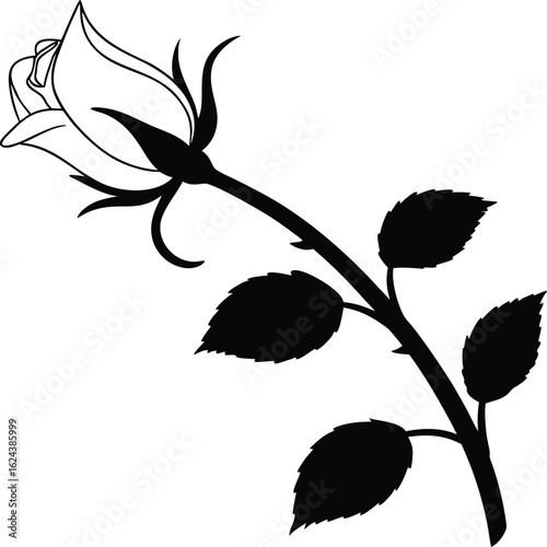 Silhouette of tree branch with leaves and floral elements in nature inspired design
