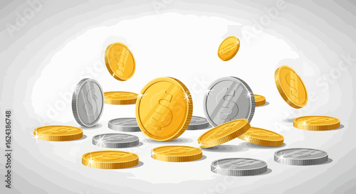 vector single icon of a dollar coins falling into the ground