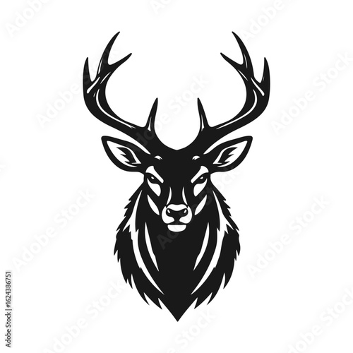 Deer head silhouette, deer face vector illustration, wild animal design, deer logo