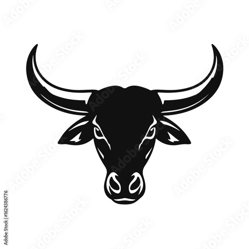 Bull head logo, strong animal emblem, angry bull face, horned beast icon, vector illustration	