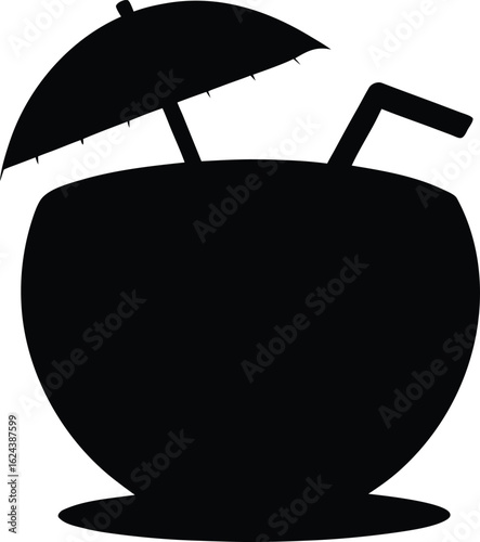 Simple vector illustration of a black umbrella icon with symbolic design elements