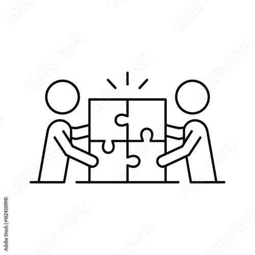 Two people collaborating to solve a puzzle together