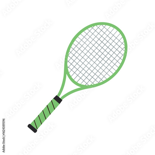 Tennis Racket A vividly colored tennis racket sits poised, its strings stretched taut, ready for action on the court.