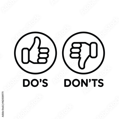 Thumbs up and thumbs down icons representing dos and don ts
