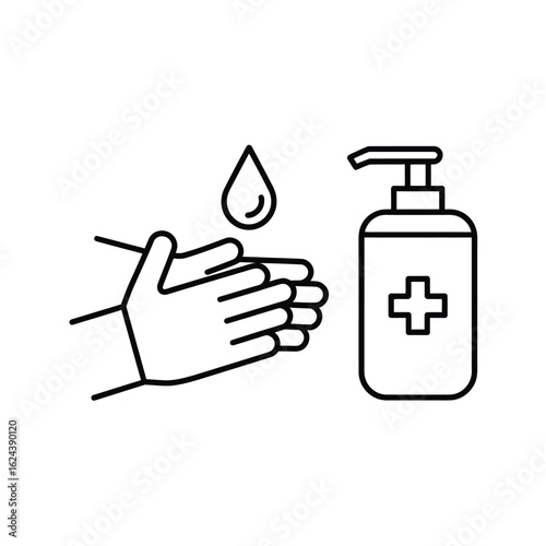 Hand sanitizer icon with hands and drop of liquid