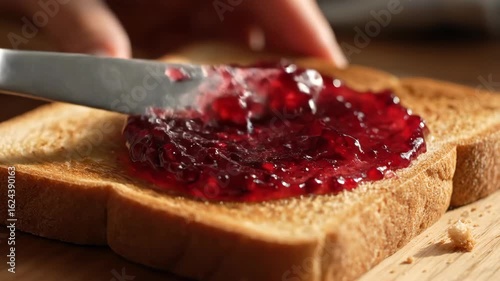 Close-Up of Butter Knife Spreading Jam on Toast
