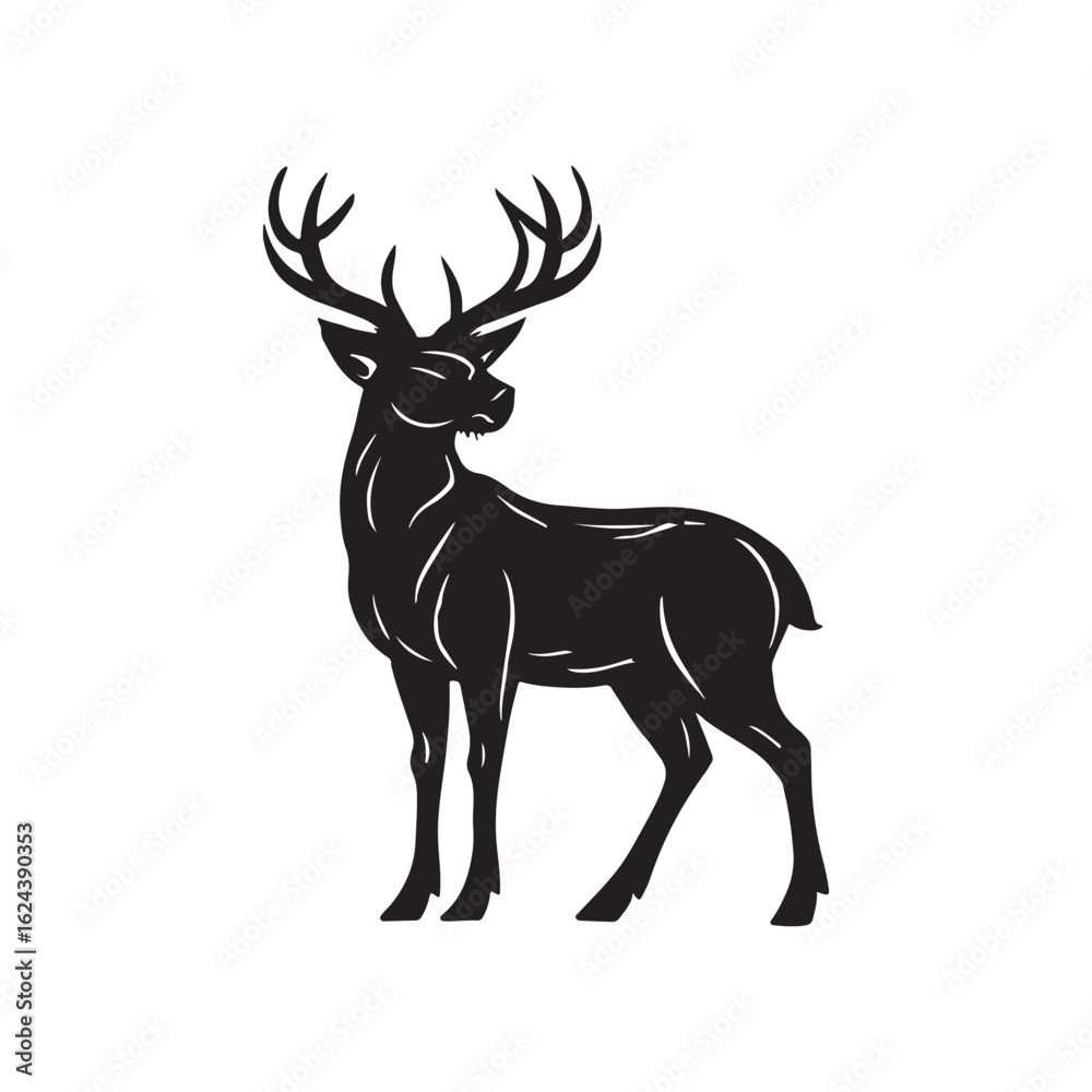 Obraz premium Deer and Deer Head Silhouette Vector Style With White Background.