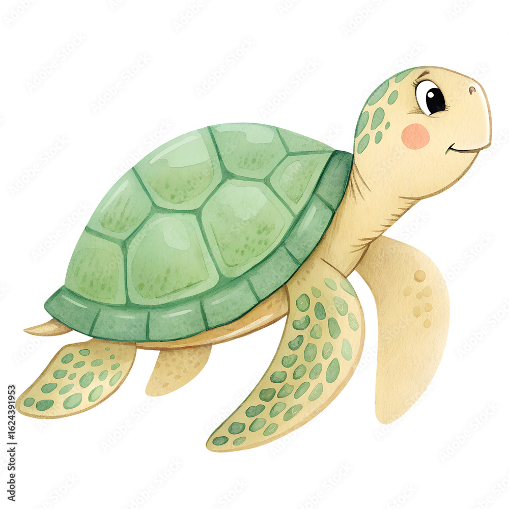 Obraz premium A watercolor painting of a cute turtle swimming with a plain transparent background. Design illustration.