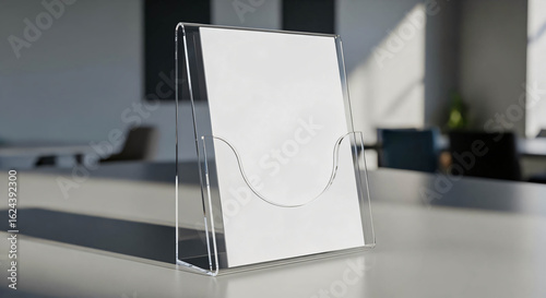 Clear Acrylic Sign Holder with Blank Paper on Counter