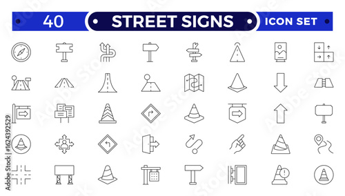 Street signs outline icon set. Guidance line icon set. Contains icons related to guidance, direction, and more.