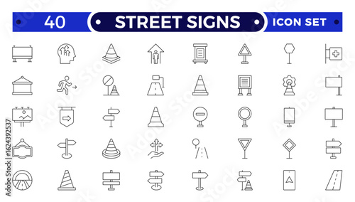 Street signs outline icon set. Guidance line icon set. Contains icons related to guidance, direction, and more.