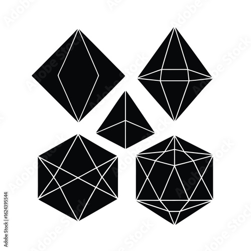 Crystalline Wireframe Geometric Shapes Collection