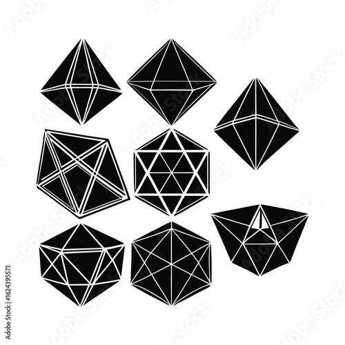 Crystalline Wireframe Geometric Shapes Collection