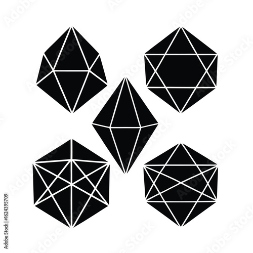 Crystalline Wireframe Geometric Shapes Collection