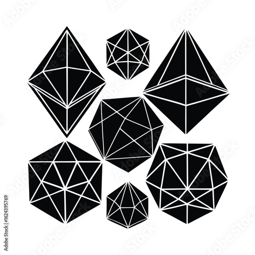 Crystalline Wireframe Geometric Shapes Collection