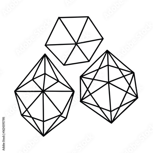Crystalline Wireframe Geometric Shapes Collection