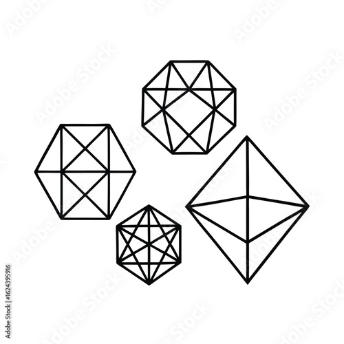 Crystalline Wireframe Geometric Shapes Collection