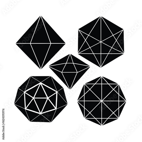 Crystalline Wireframe Geometric Shapes Collection