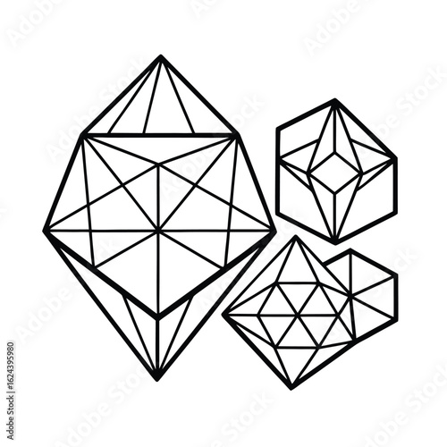 Crystalline Wireframe Geometric Shapes Collection