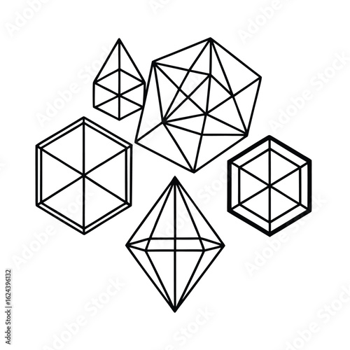 Crystalline Wireframe Geometric Shapes Collection