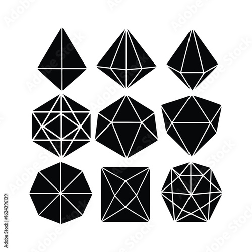 Crystalline Wireframe Geometric Shapes Collection