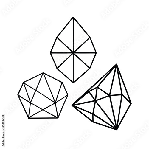 Crystalline Wireframe Geometric Shapes Collection