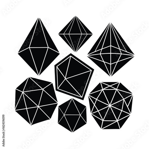 Crystalline Wireframe Geometric Shapes Collection