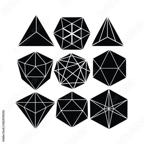 Crystalline Wireframe Geometric Shapes Collection