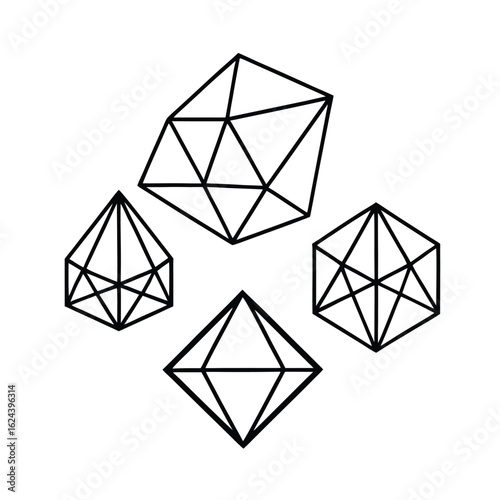 Crystalline Wireframe Geometric Shapes Collection