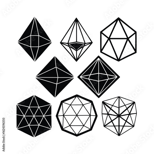 Crystalline Wireframe Geometric Shapes Collection