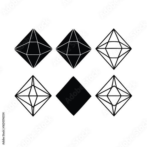 Crystalline Wireframe Geometric Shapes Collection