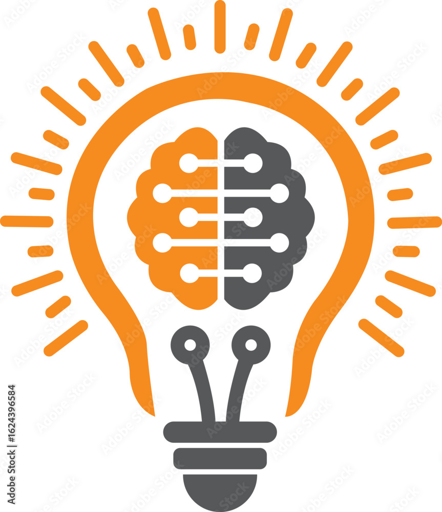 Fototapeta premium Brain Bulb Idea Icon Logo Vector for Innovation Technology Template Design
