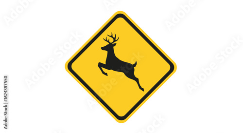 Deer Crossing Warning Sign Vector

