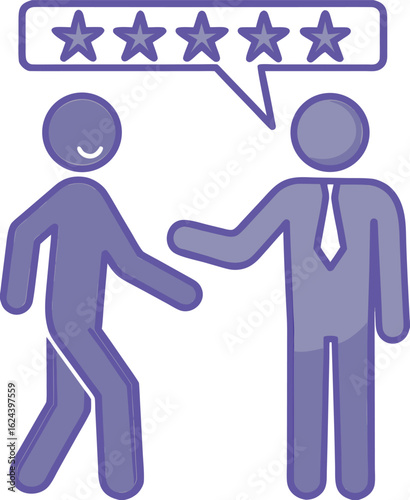 Colored Review Icon. Vector Illustration. Man Gives a Good Recommendation To Another Person. Analysis, Evaluation, Comment, or Discussion About Something. Influencer Concept
