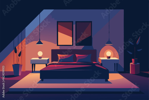 romantic couple s bedroom vector with soft lightin.eps
