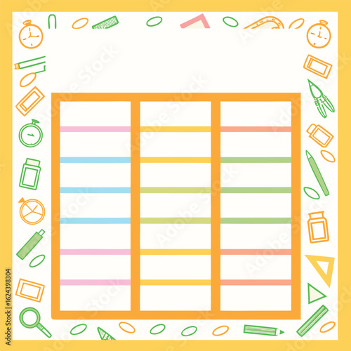 Illustrated school timetable template design.
