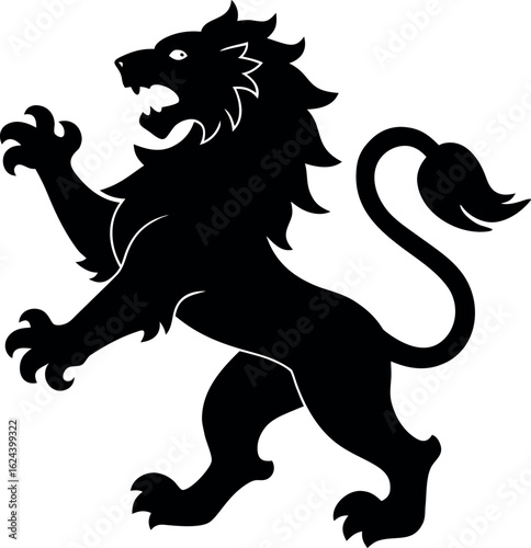 heraldic lion in side profile standing on hind legs