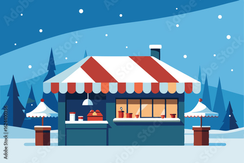 scene of a snowy christmas market stall selling u.eps