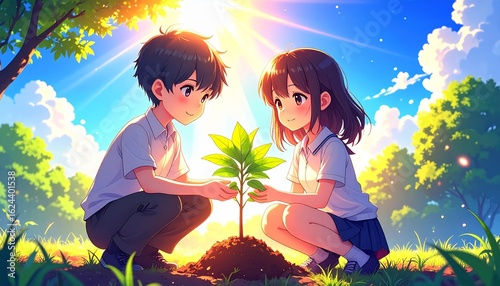 young couple on the meadow