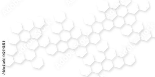 modern and seamless hexagon is arranging randomly, Abstract white vector wallpaper with hexagon grid, panoramic wall of Random shifted white honeycomb hexagon background.