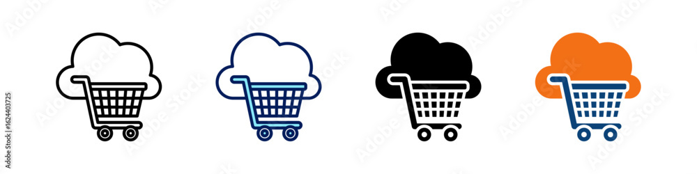 Cloud Ecommerce All In One Icon Multi Styles Vector Set