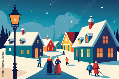 snow covered village street scene with colorful h (1).eps