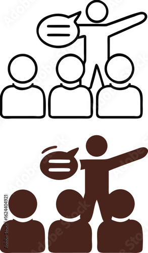 Persuasion Icons. Black and White Vector Illustration. Man Telling Viewers His Point of View. Attitudes and Views. Influencer Concept
