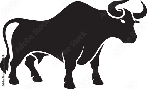 Silhouette Style Vector Bull Logo Icon – Minimal Powerful Animal Symbol for Sports, Agriculture, Business Branding, Strong Monochrome Ox Design, Aggressive Horned Beast Graphic for Print and Web