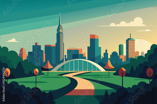 spring scene in millennium park with skyline  .eps